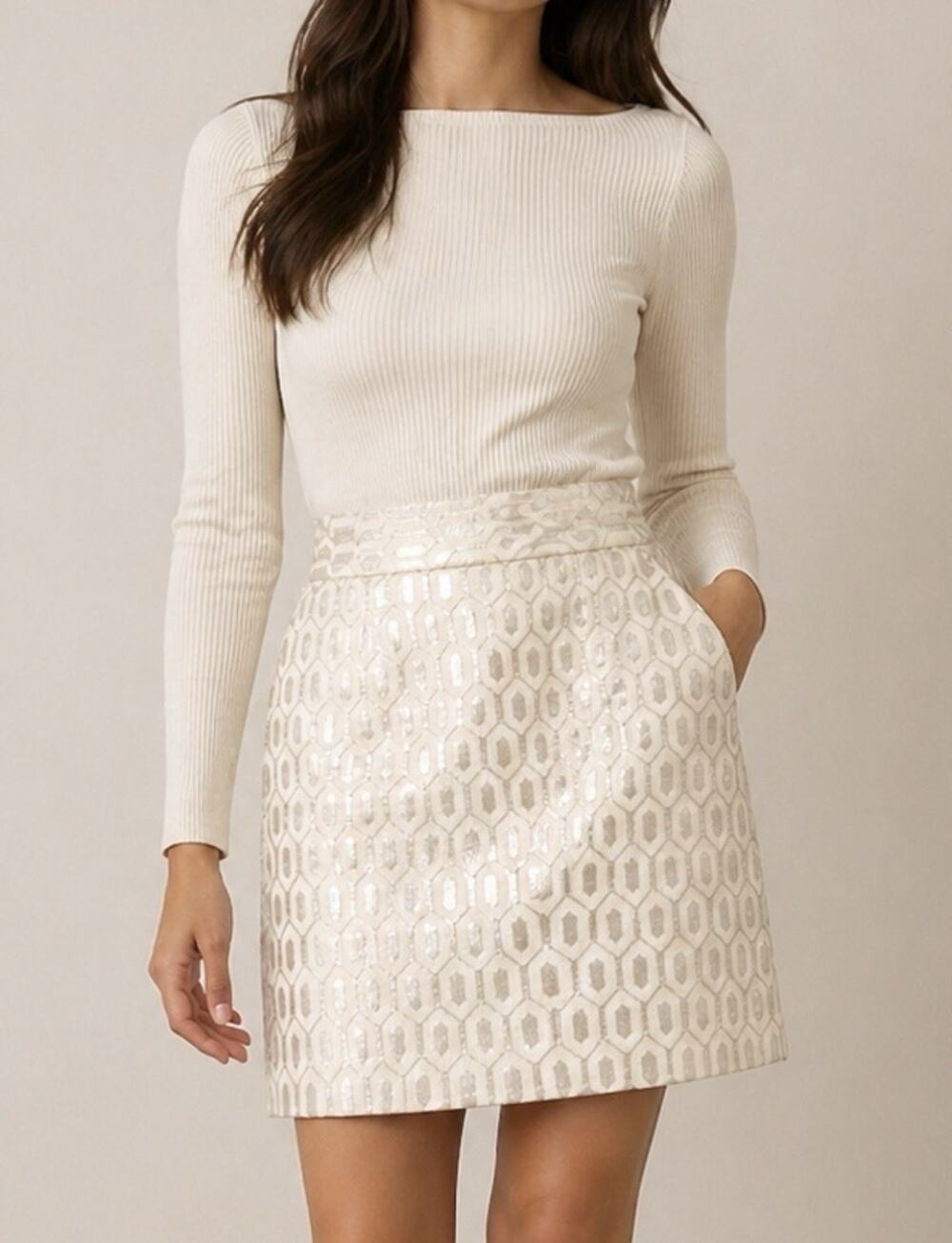 Banana Republic Geometric Metallic Mini Skirt Size 14